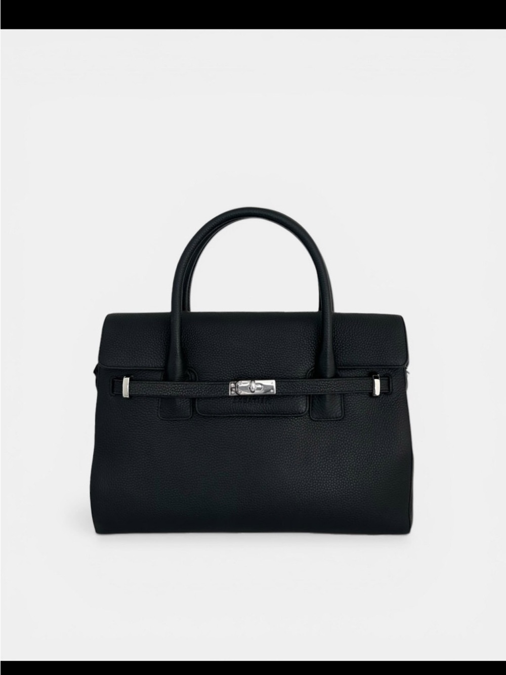 Structured Black Leather Top-Handle Satchel